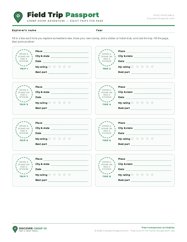 Preview of Field Trip Passport