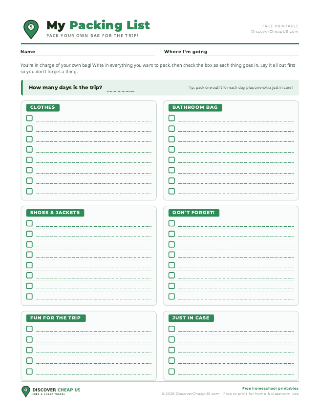Preview of Kids’ Packing Checklist