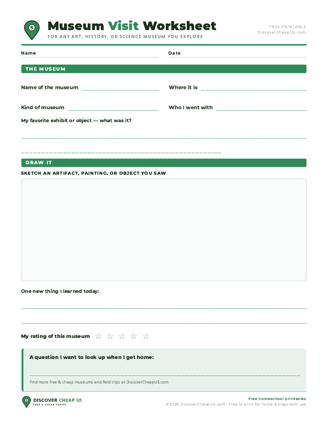 Preview of Museum Visit Worksheet