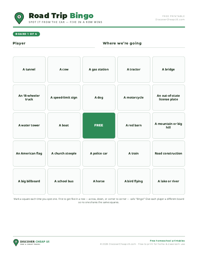 Preview of Road Trip Bingo